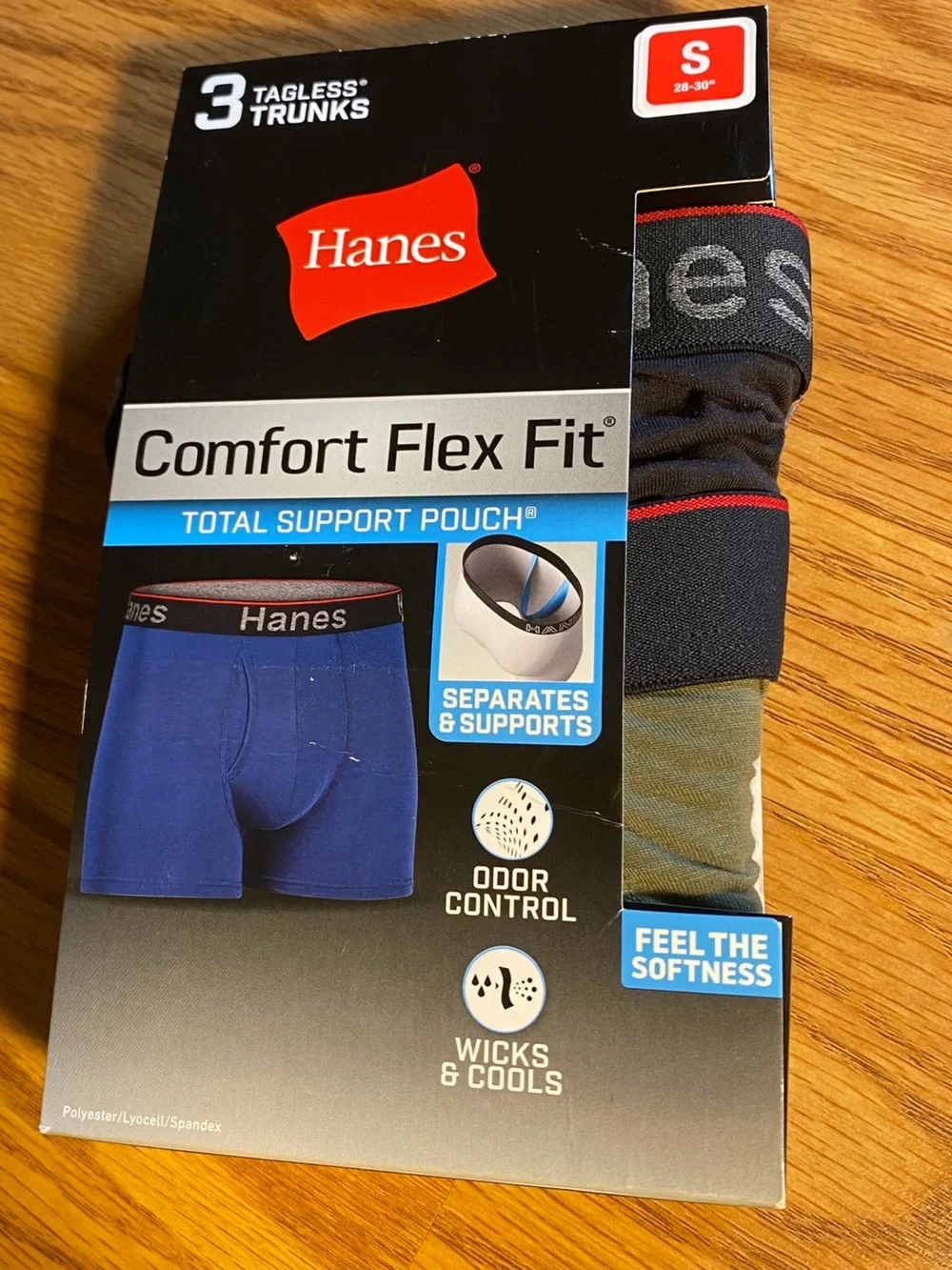 Pack of 3 Mens Hanes Tagless Comfort Flex Fit  Trunks Small Support Pouch